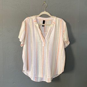 bobi Los Angeles Striped Linen Blend Boho Beachy Lagenlook Blouse Top